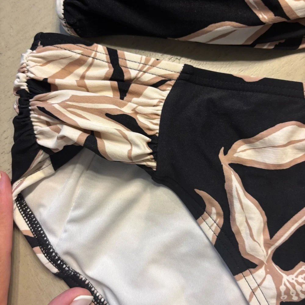 Soma Black Bikini Top with Pale Pink Floral Print